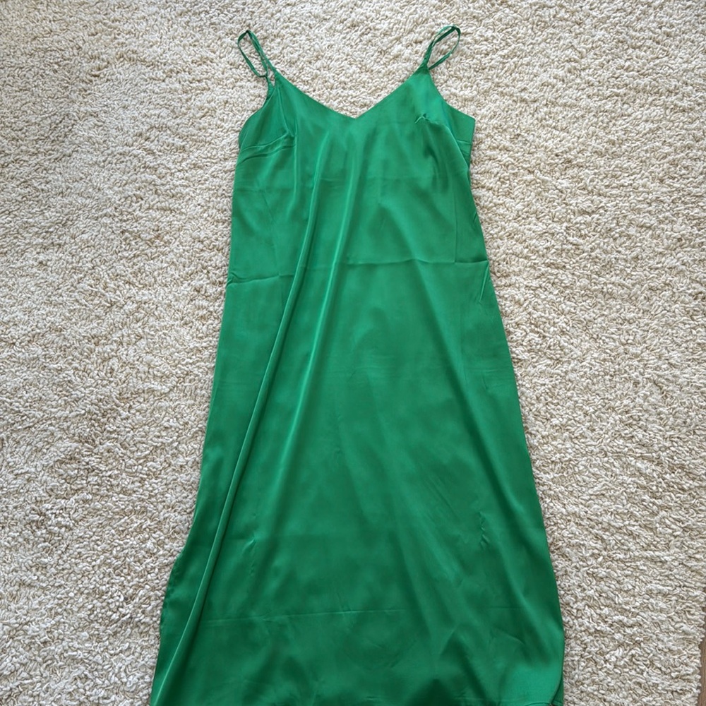 Green satin midi dress